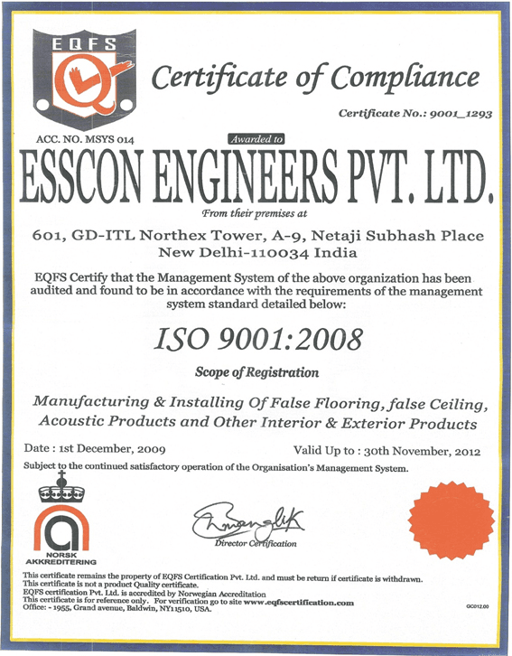 ESSCON Certificate of Compliance